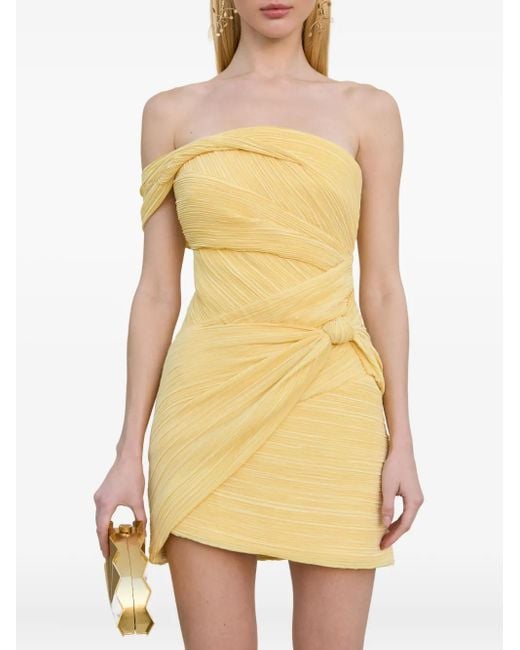 Cult Gaia Yellow Ahra Pleated Knot Mini Dress