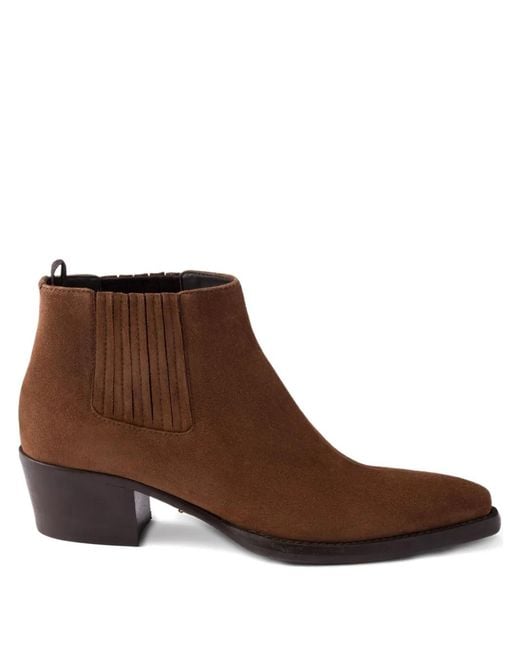 Prada Brown Elastic-Gusset Pointed-Toe Boots