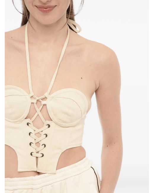 Julfer Natural Lace-Up Halterneck Crop Top