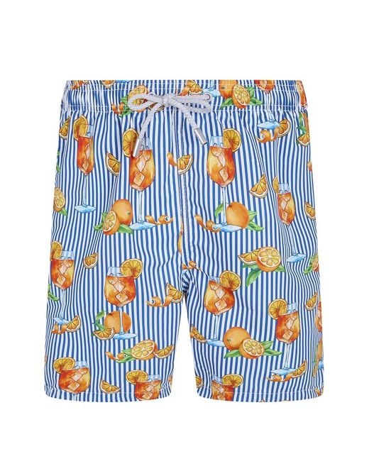 Mc2 Saint Barth Blue Cocktail-Print Striped Swim Shorts for men