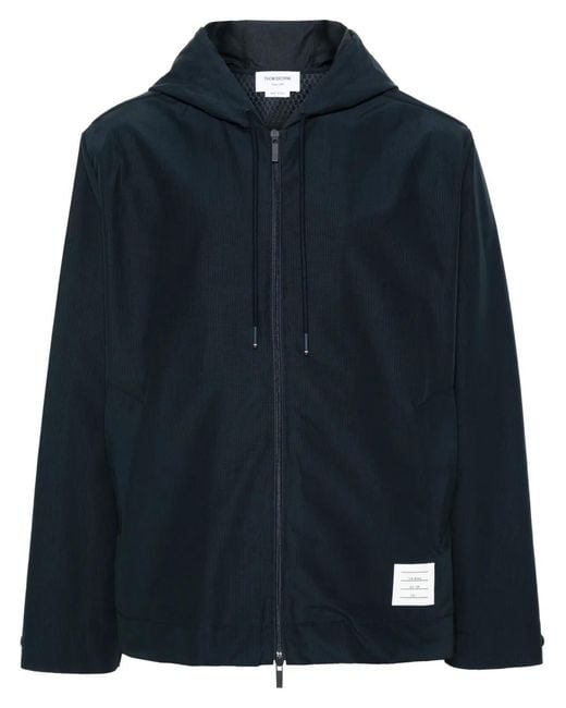 Thom Browne Blue Zip-Up Ripstop Hooded Jacket for men