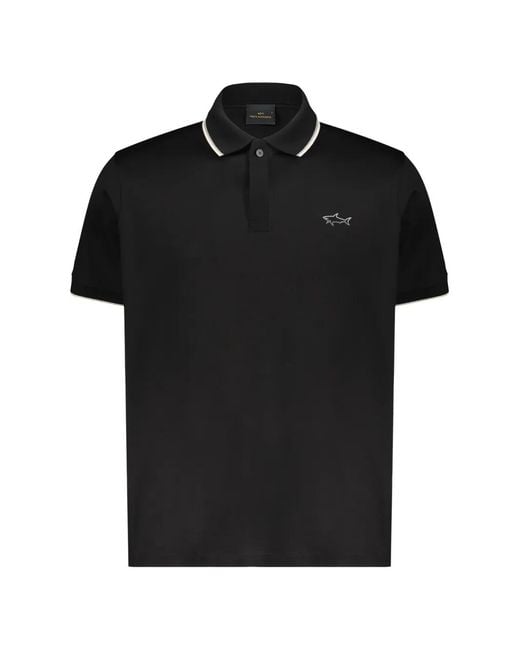 Paul & Shark Black Logo-Embroidered Tipped-Trim Polo Shirt for men