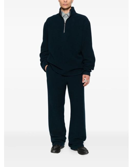 Rier Blue Virgin Wool Zip-Up Sweater for men