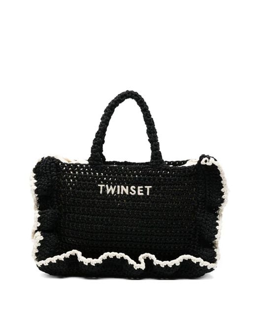 Twinset Black Ruffled Tote Bag