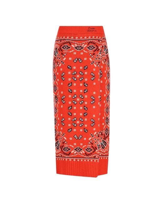 Giada Benincasa Red Bandana-Print Knitted Midi Skirt