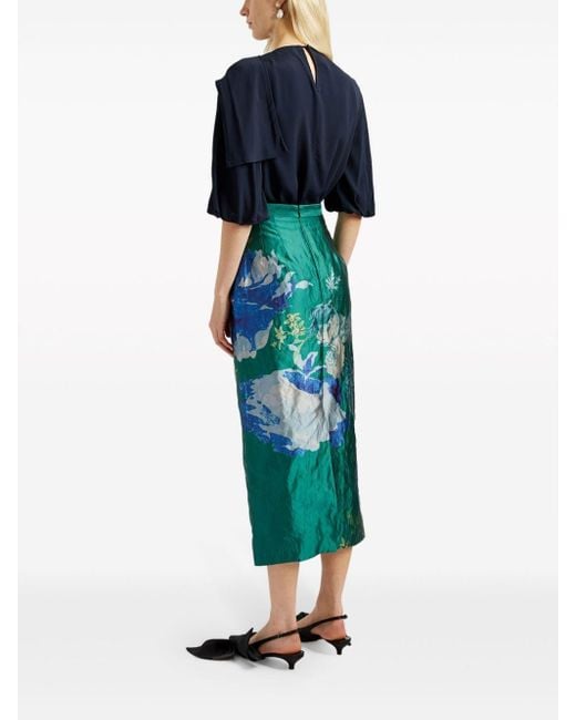 Erdem Green Floral-print Pencil Skirt