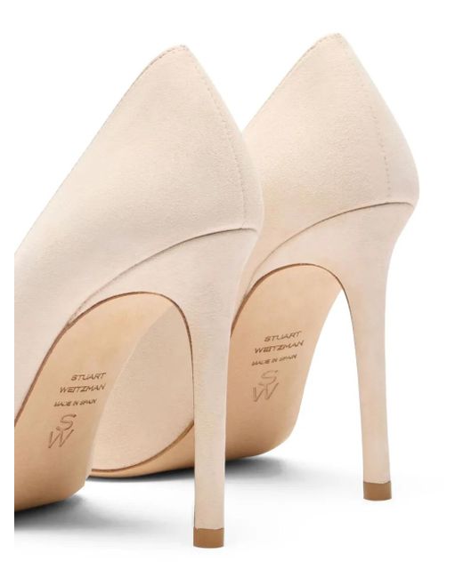 Stuart Weitzman White Pointed-Toe Suede Pumps