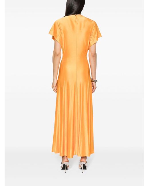 Gathered short-sleeved maxi dres Rabanne de color Orange