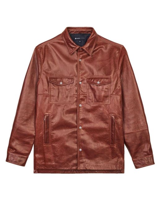 Purple Brand Red Press-stud Leather Shirt Jacket for men