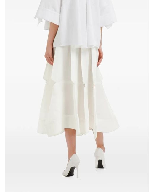 Enfold White Cutout-Detail Pleated Midi Skirt