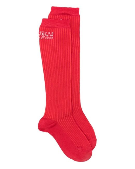 MM6 by Maison Martin Margiela ロゴ リブ 靴下 Red