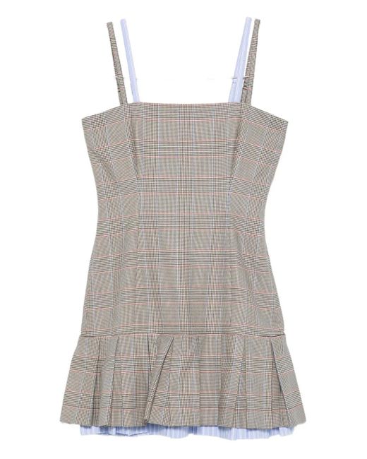 Charles Jeffrey Gray Pleated Check-Pattern Mini Dress