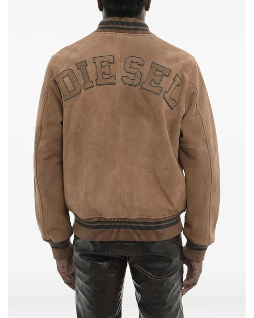 DIESEL Brown Suede Logo-Patch Bomber Jacket for men