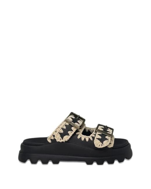 Mou Black Bounce Crochet-Trim Sandals