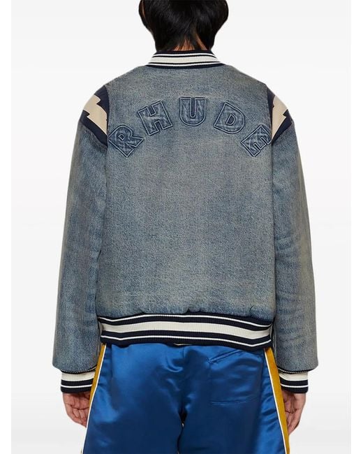 Rhude Gray Lightening Denim Bomber Jacket for men