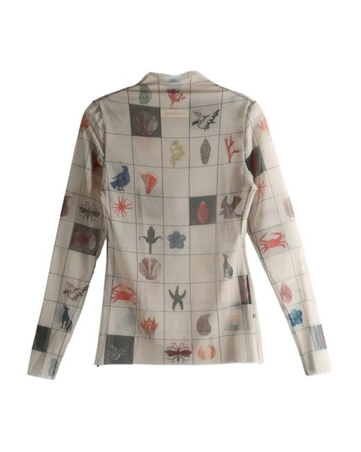 YASSMIN SALEH White Printed Grid Top