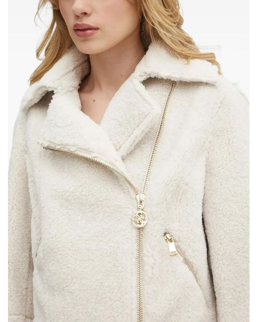 Guess White Asymmetrical-Zip Fleece Jacket