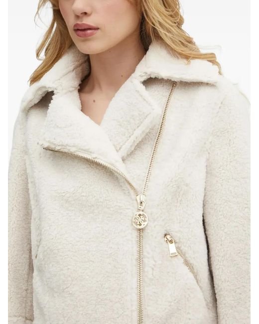 Guess White Fleecejacke Mit Asymmetrischem Reißverschluss