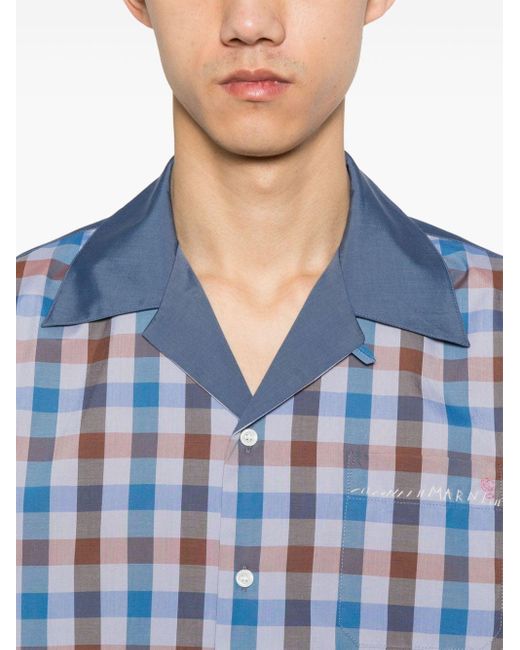 Marni Blue Gingham-pattern Bowling Shirt for men