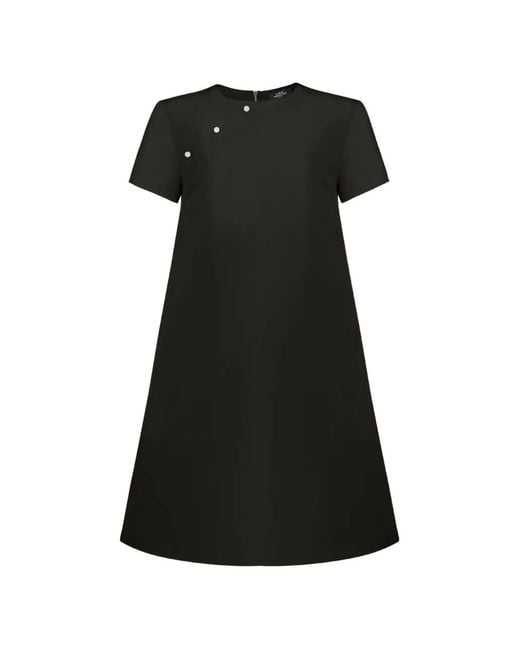 Shanghai Tang Black Button-Detail Silk Dress