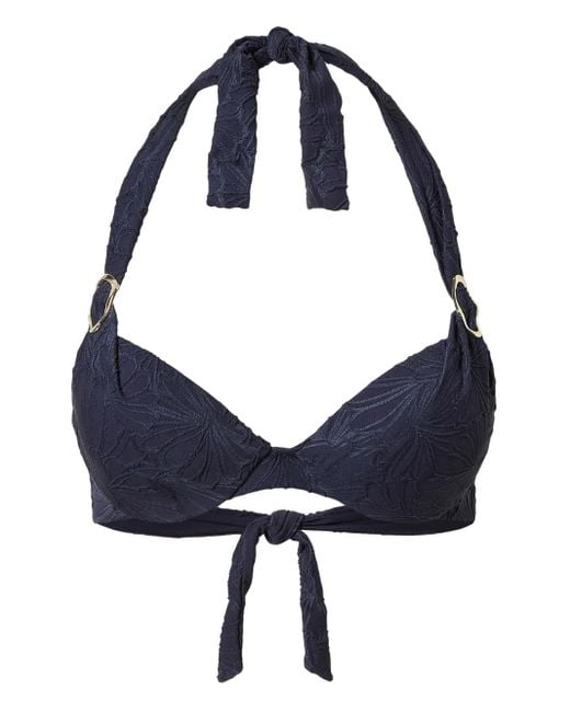Twinset Blue Floral-Jacquard Bikini Top