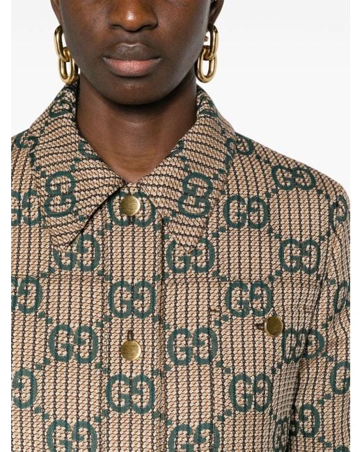 Gucci Brown Monogram-pattern Collar Wool Jacket