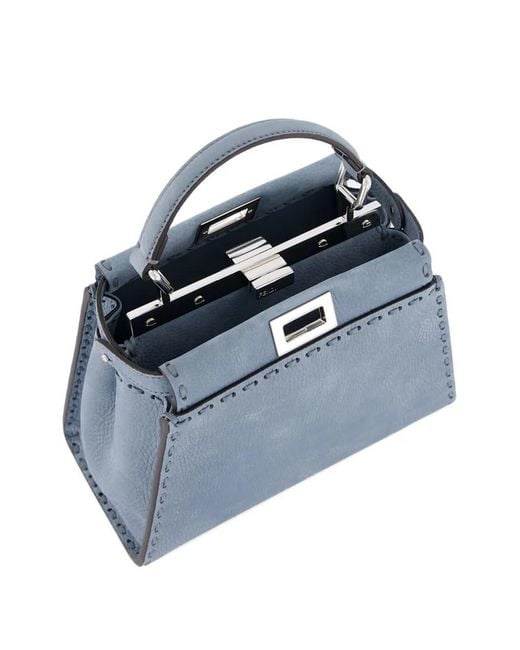 Fendi Blue Mini Selleria Peekaboo Leather Shoulder Bag