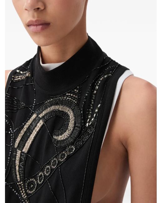 Versace Black Embroidered Stretch Cotton Jersey Tank Top