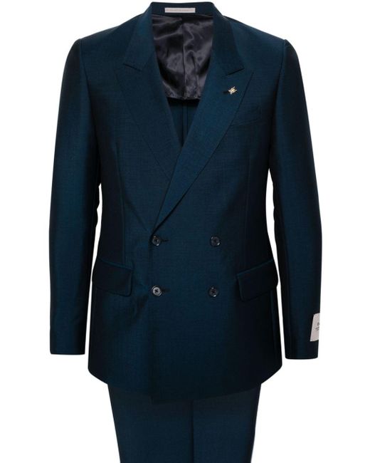 Double-breasted virgin wool-blend suit di Corneliani in Blue da Uomo