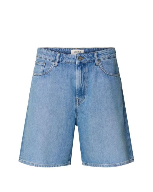 SELECTED Blue Button-Fastening Denim Shorts for men