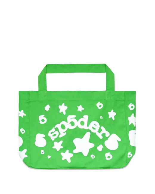 Sp5der Green Star-Print Tote Bag for men