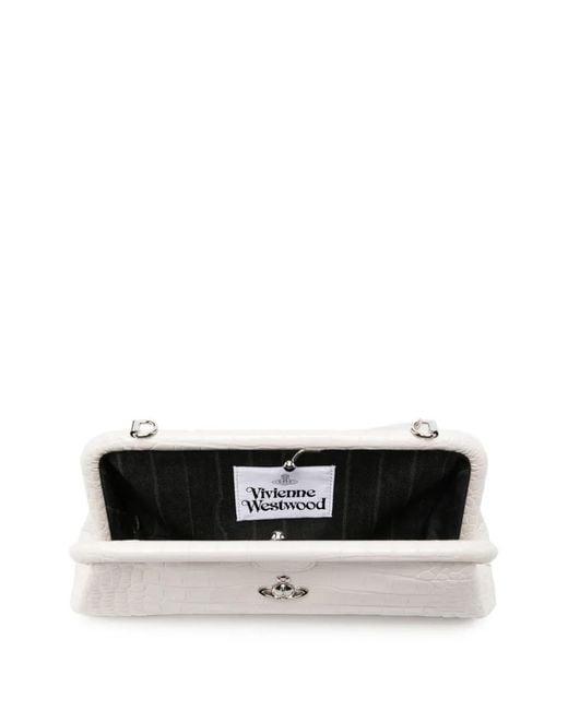 Vivienne Westwood White Orb Croc-Effect Clutch Bag