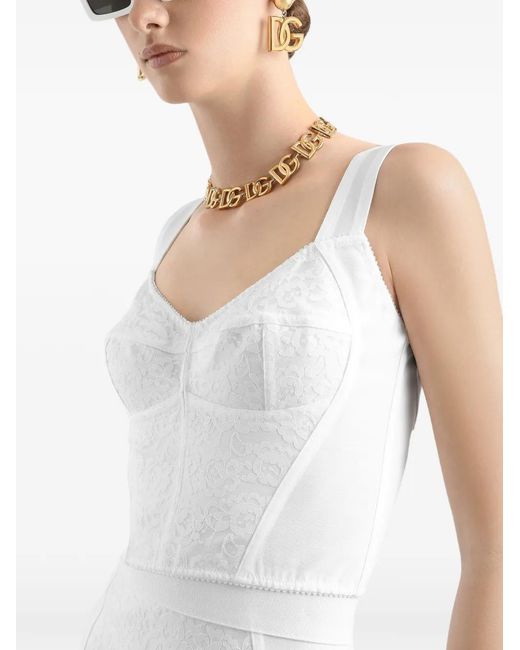 Dolce & Gabbana White Jacquard Corset Bustier