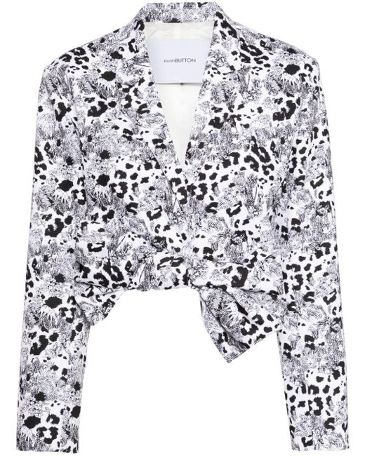 Pushbutton White Bow Printed Cropped Jacket