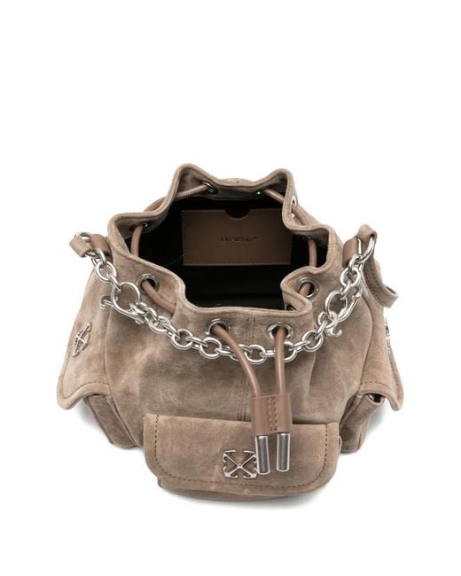 Off-White c/o Virgil Abloh Natural Dumbo.B Appliqué Chain Suede Bucket Bag