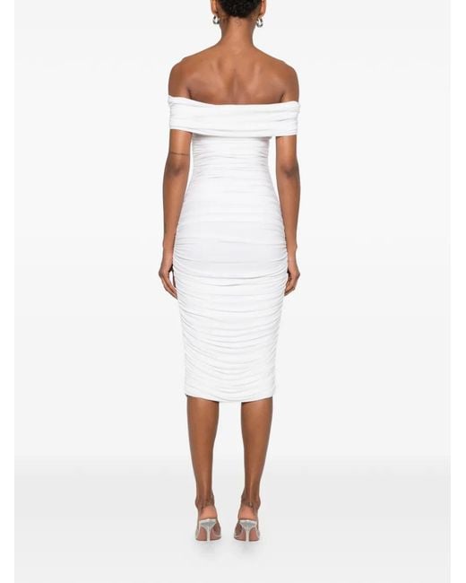 Norma Kamali White Ruched Off-The-Shoulder Midi Dress