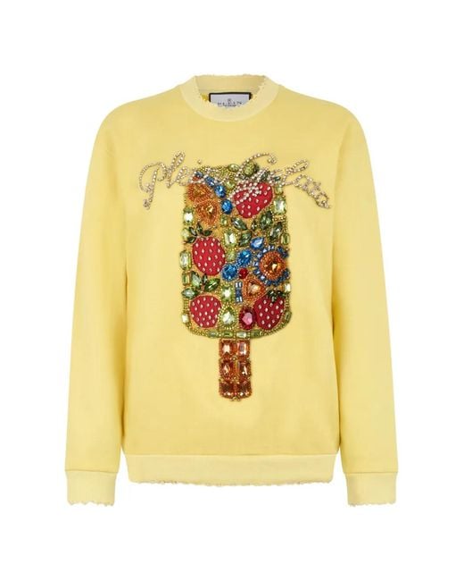 Philipp Plein Yellow Embellished Sweatshirt