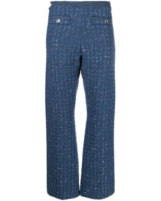 Sandro Blue Sequin-embellished Straight-leg Trousers