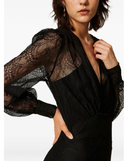 Twinset Black Valenciennes Lace Long Dress