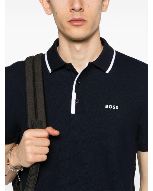 Boss Black Logo-print Piqué Polo Shirt for men