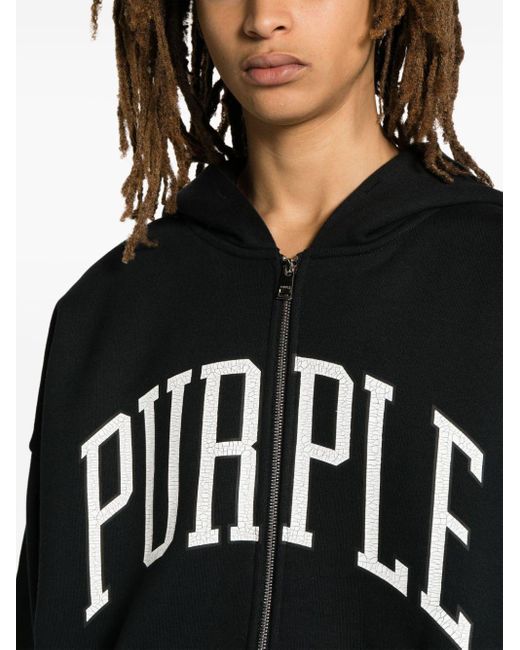 Purple Brand Black Logo-print Cotton Hoodie for men