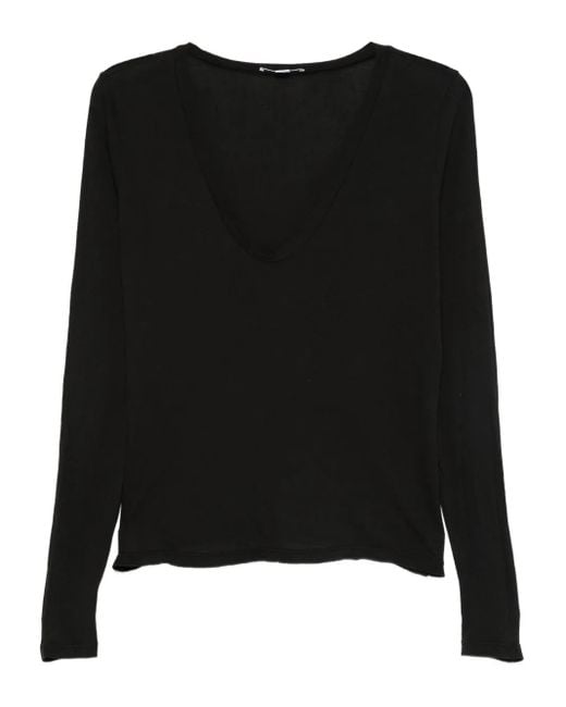 James Perse Black Langarmshirt Mit V-Ausschnitt