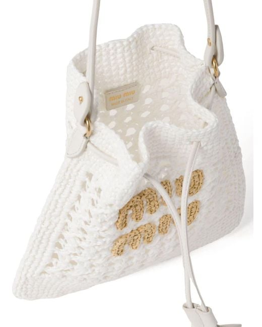 Miu Miu White Woven Mini Bucket Bag - Women's - Fabric