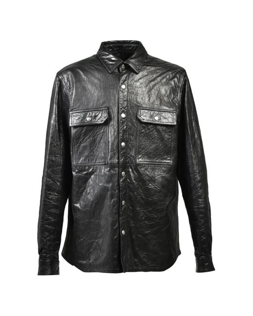 Rick Owens Black Flap-Pocket Leather Shirt for men