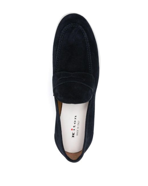 Kiton Blue Penny Slot Suede Loafers for men