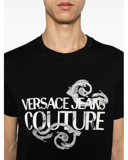 メンズ Versace Watercolour Couture プリント Tシャツ Black