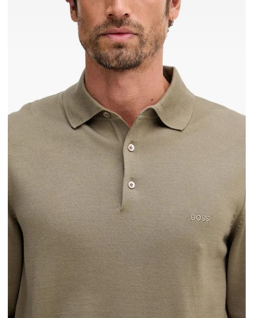 Boss Green Button Long-Sleeve Polo Shirt for men