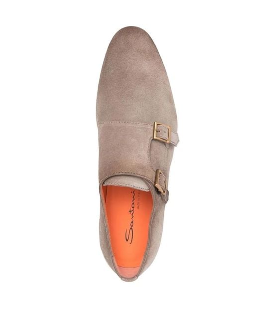 Santoni Brown Bankable Suede Monk Shoes for men