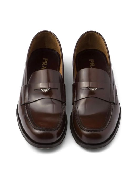 Prada Brown Penny-Slot Leather Loafers for men