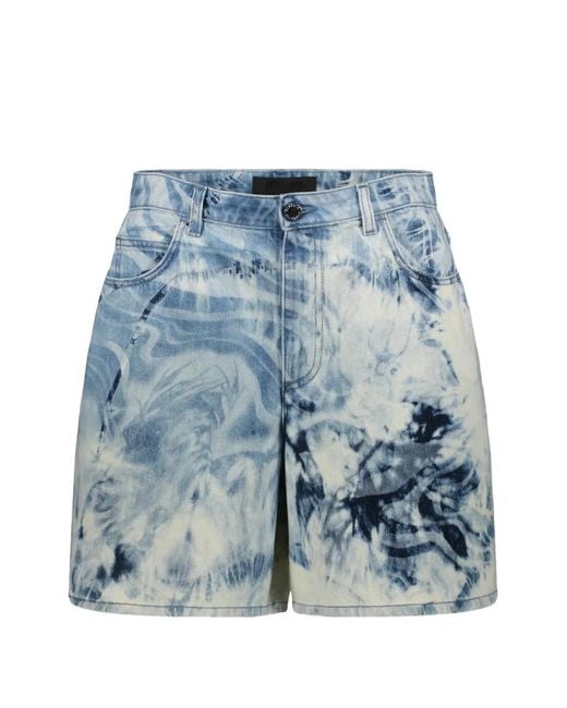 Alberta Ferretti Blue Marble-Effect Denim Shorts